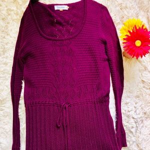 Calvin Klein Plum Drawstring Waist Tunic Sweater